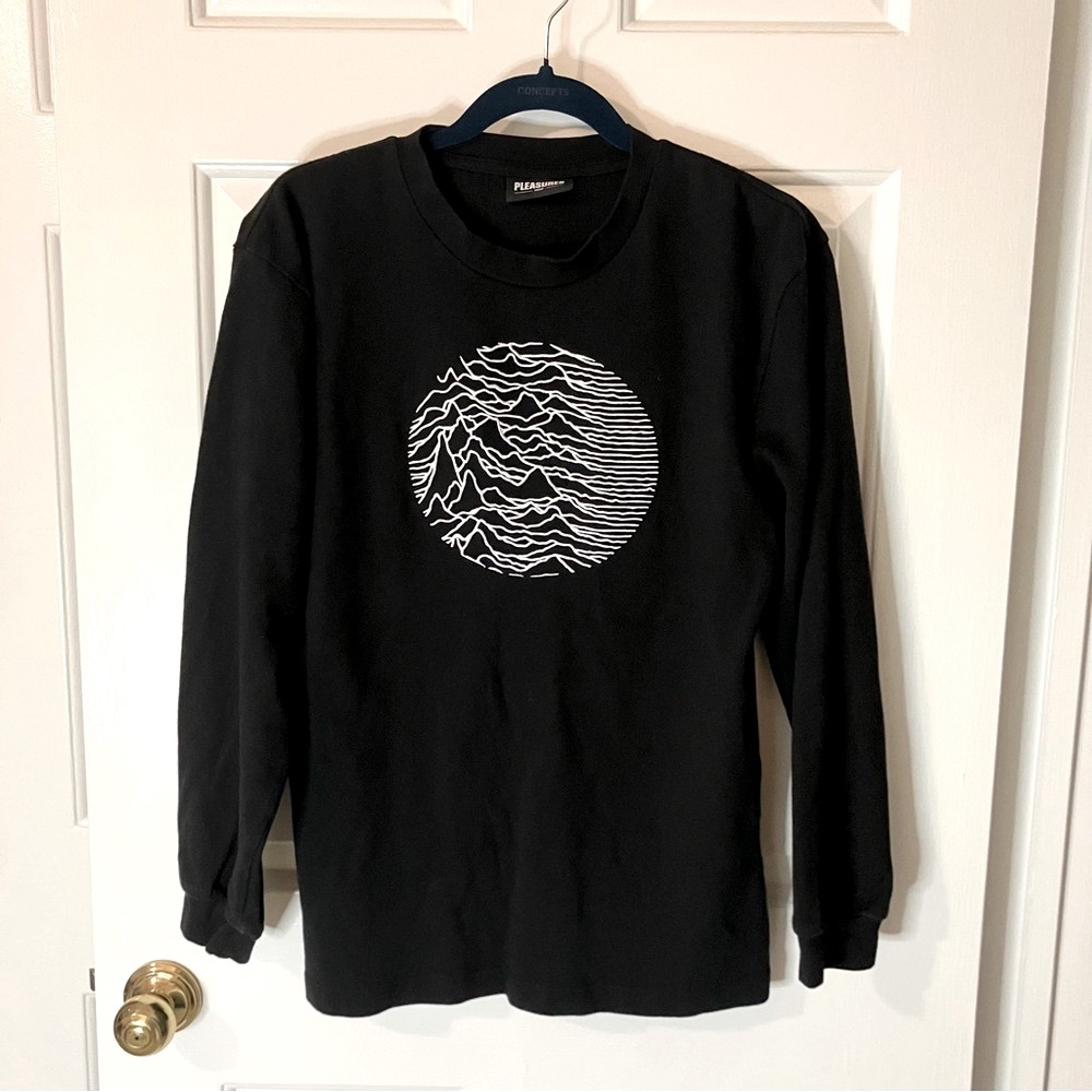 Pleasures x Joy Division Lost Control black crewneck sweatshirt, size small